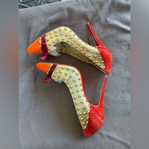 Vibrant Orange and Red Studded Heels fashion shoes